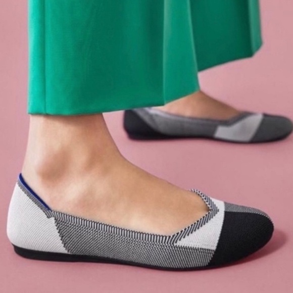 Rothy’s Shoes - ROTHYS The Flat Cap Toe Flats  Womens Size 8 1/2 Black & White  Comfort Shoes